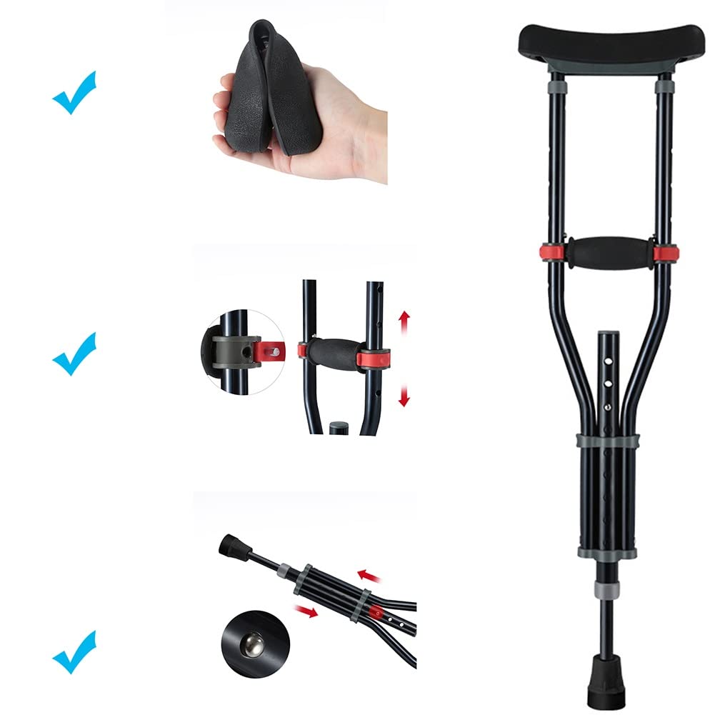 Muletas para las axilas para niños, muletas ajustables de aluminio para caminar, muletas médicas negras con almohadilla para las axilas y empuñadura, adecuadas para una altura de 3' 2''-4' 4'' (tamaño
