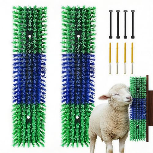 REVAXUP Livestock Scratching Brush Itch Relief Goat Scratching Post & Goat Scratcher Self-Grooming Horse scratcher with Durable Screws Cattle Brush for Horse Pony Goat Sheep Pig donkey 2 pack Green