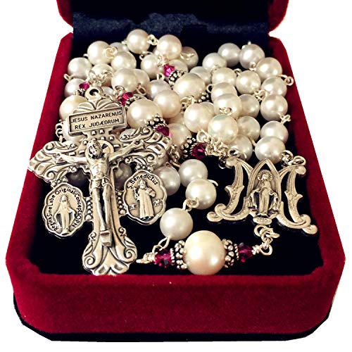elegantmedical handmade pearls real pearl necklace lasso + sterling silver bead cap wedding rosary cross2