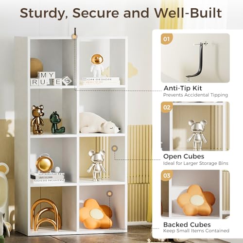 COMHOMA 8 Wood Cube Storage Organizer with Open Back and Removable Back Panels, 11In White Cube Storage Bookshelf, Cubicle Shelf Bookcase for Home Office Bedroom Living Room, Vertical or Horizontal by COMHOMA - Image 5