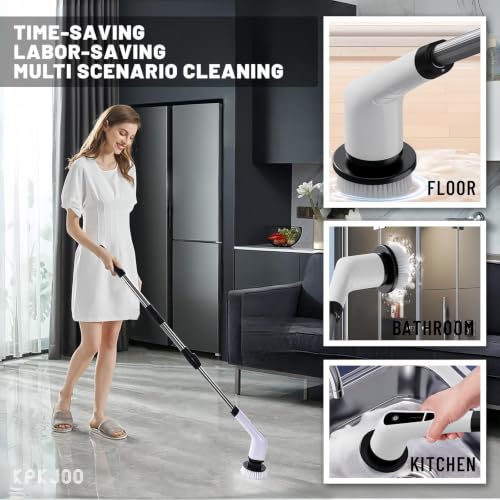 Image of Electric Spin Scrubber- Ditch the Scrubbing! Long Handle Shower Scrubber with 9 Replaceable Heads - 2 Speed Cordless Brush Ensures Long Battery Life, Modern Design! (Black)