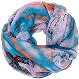  Caspar Damen Loop/Schal/Schlauchschal mit ausgefallenem Phantasie Print - viele Farben - SC367, Farbe:koralle