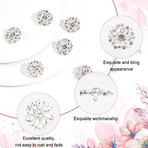 FINGERINSPIRE 6 Pieces 26.5 mm Flower Brass Rhinestone Stud Button Crystal Silver Colour to Sew on, 1 Hole, Flat Back, Metal - Image 4