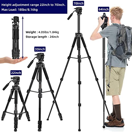 Tripod For Camera, Video Tripod With Fluid Head, Professional Camera Tripod Stand For Dslr, Camcorder, Binoculars, Spotting Scope, Aluminum Tripod Monopod With Tablet Phone Holder #TOP2