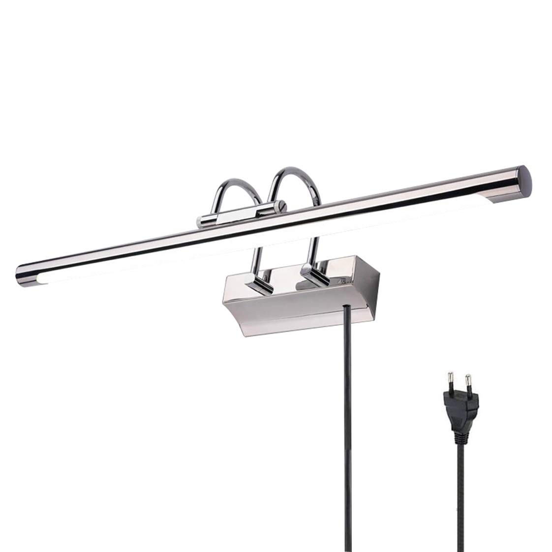 Lampe miroir salle bain, lampe miroir LED avec interrupteur à câble, lampe miroir anti-éclaboussures, appliques murales miroir avec interrupteur à angle réglable acier inoxydable, blanc naturel 400