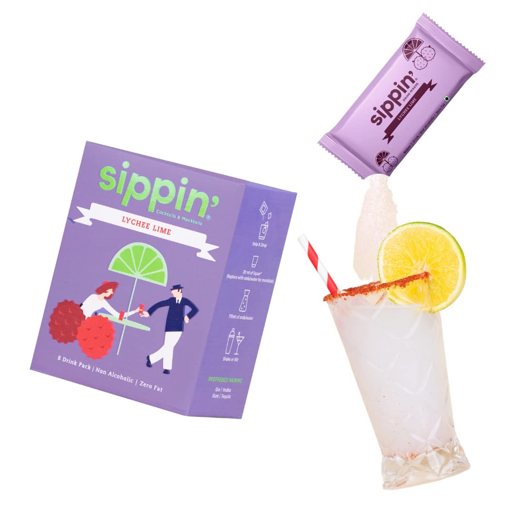 SIPPIN Lychee Lime Cocktail/Mocktail Mix - 8 Single-Serve sachets Made with Authentic Lychee and Lemon | Low-sugar, Low-calorie, Non Alcoholic Party Mixer for Drinks (B08NK2DBSK) Amazon Price History, Amazon Price Tracker