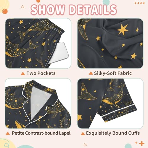 senya Golden Line Whale Satin Summer Pajama Sets Silk Short Sleeve Button Down Sleepwear3