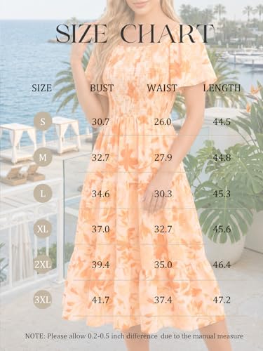 Image of Bbonlinedress Womens Casual Floral Summer Smocked Beach Party Boho Midi Square Neck Dress