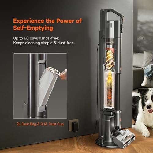 Image of uwant V500 Cordless Vacuum Cleaner with Auto Empty&Auto Dust Scrap System, 7-Layer HEPA Filtration, Anti-Tangle Brush, Stick Vacuum for Pet Hair, Hard Floors, Carpet，Grey