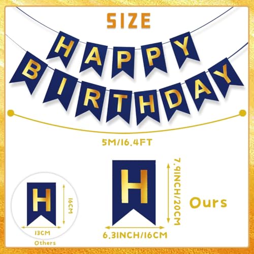 Image of Blue & Gold Birthday Banner, Party Decor & Backdrop - Pre-Strung, 16ft