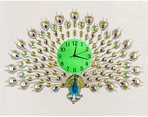 AIOJY Reloj del Pavo Real, De La Personalidad Digital De Los Relojes De Pared De Metal De Cristal De Lujo, Hotel De MUTO Sin Tick Artesanales Muebles,Oro