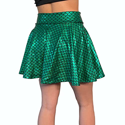 Green Mermaid Scales Sparkle Skater Skirt - Made in USA2