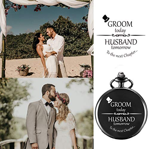 Image of TREEWETO Mens Engraved Pocket Watch Gifts for The Groom from Bride Pocket Watches Wedding Gift for Groom Husband Man on Wedding Day