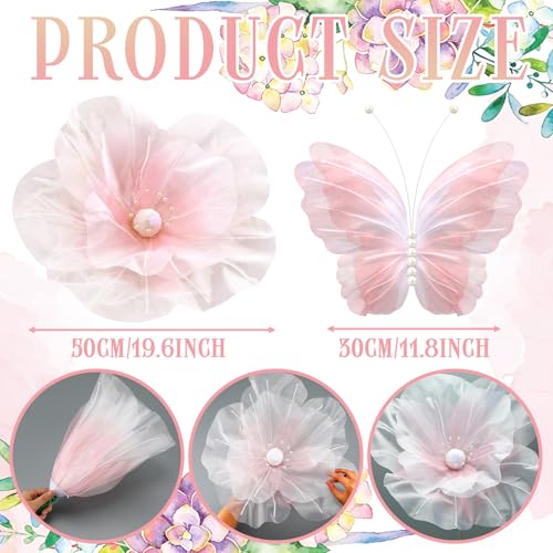 Image of Cinnvoice 8 Pcs Large Colorful Butterfly Flower Decorations 20 Inch 12 Inch 3D Giant Silk Butterfly Big Flower Mariposas Grandes para Decoracion for Wedding Backdrop Birthday Party