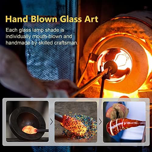SuJolly Seashell Glass Table Lamp for Bedroom or Living Room, Hand Blown Glass Shade, Cute Trendy Retro Classic Night Desk Light for Home Decor, a Warm White Light Bulb Included (Vibrant Ribbon)
