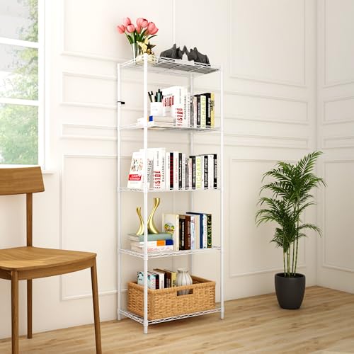 Image of UNE HOME 5-Shelves Heavy Duty Steel Storage Rack | Multipurpose Shelving Unit for Kitchen, Home & Utility (White)