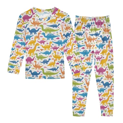 ALAZA Multicolor Animal Dinosaur Pajamas Long Sleeve Sleepwear 2-Piece Pajama Set