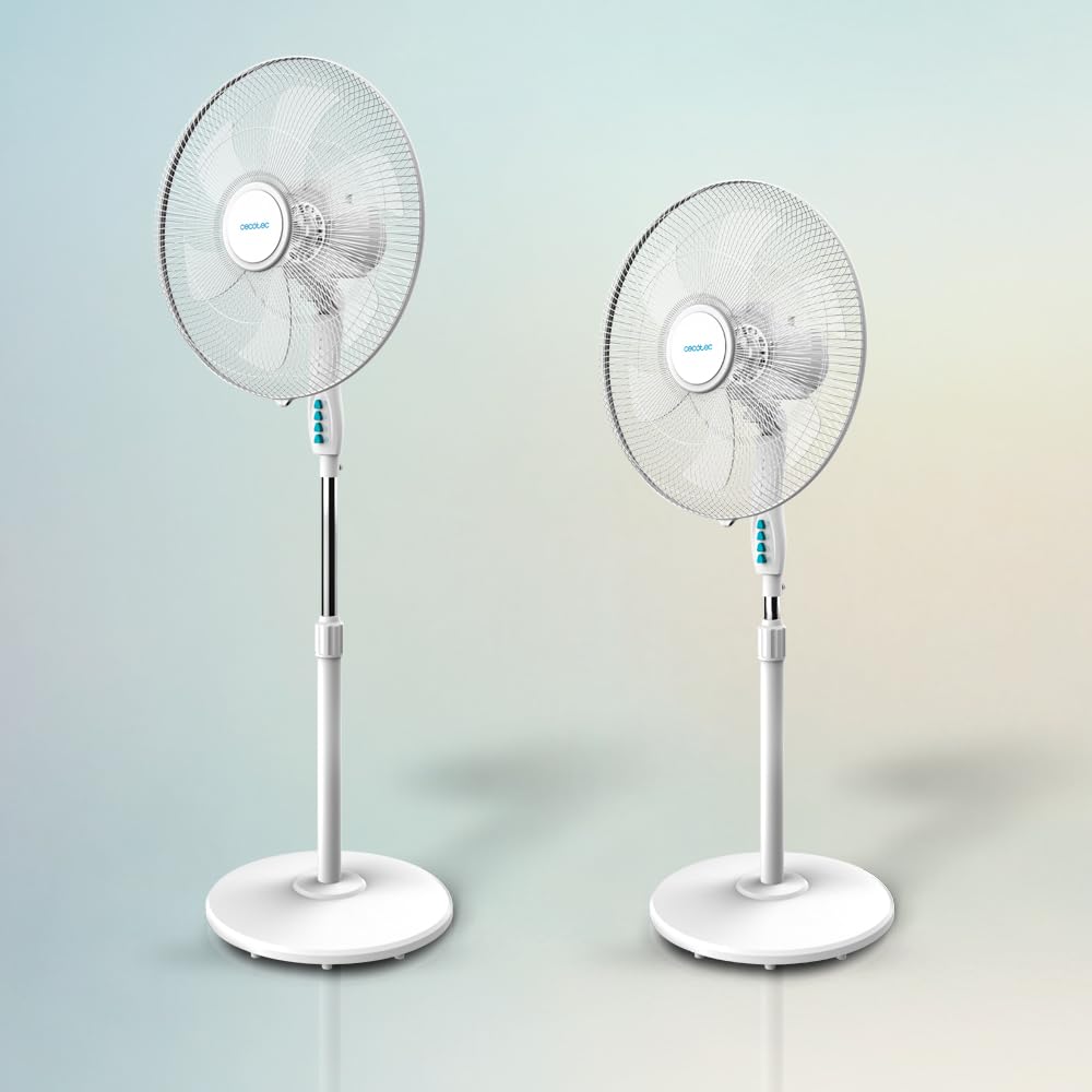 Cecotec Ventilatori a piantana Energy Silence 600 Max Flow, 18 Pollici (45 cm), 6 Lame, Potenza 70 W, Motore in Rame, 3 velocità, Oscillazione 75 °, Altezza Regolabile, Bianco