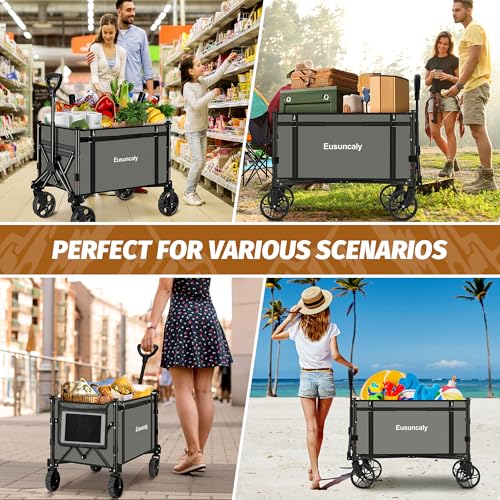 image for Eusuncaly Collapsible Wagon with Wheels, Wagons Carts Foldable, Outdoo