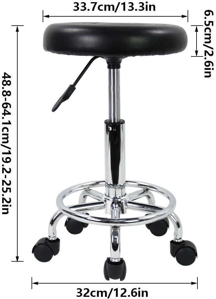 Yuehang Rolling Saddle Stool PU Leather Swivel Adjustable Rolling Stool with Wheels Salon Chair (Black)