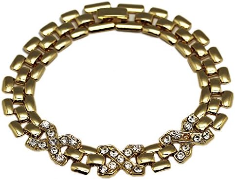 Golden Panther Chain Bracelet With Studded X's