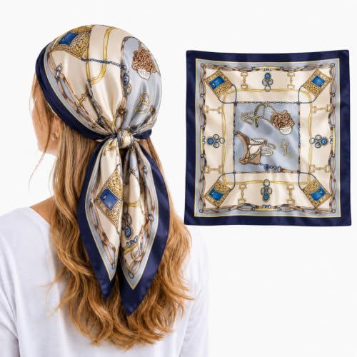 Image of Satin Square Head Scarf for Women, Floral Printed