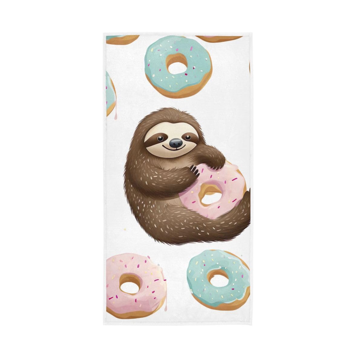 HUYGD Cute Sloth with Donuts Hand Towels, Spa Towels for Hand, Face, Hair, Yoga, Kitchen, Bath 15 x 30 Inches