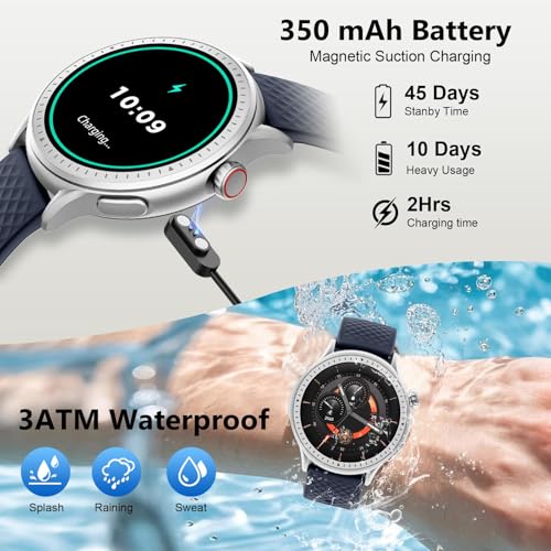 Image of Smart Watch for Men Women Answer /Make Call, 1.46'' AMOLED Ultra-Clear Screen Fitness Tracker with Heart Rate /Sleep /SpO2 Monitor, 3ATM Waterproof Smartwatch for iPhone /Samsung /Android, 110+ Sport, Blue
