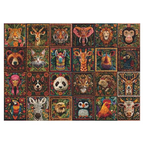 Funny Animal Art Puzzles for Adults 1000 Pieces Nature, Colorful Forest Wildlife Bird Cat Aesthetic Jigsaw Puzzle, Magic Aesthetic Impossible Challenging Collage Puzzles