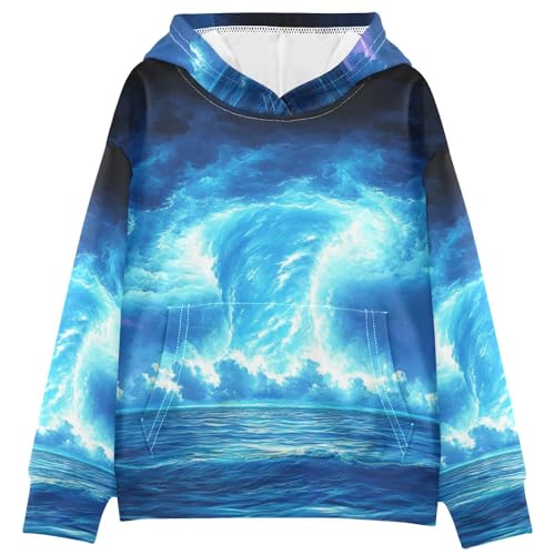 Selerdon Kid's Hoodie Sweatshirt Blue Sea Tornado Long-Sleeve Pullover Children's Fashion Casual Outfits Fall Winter Warm Clothes with Pocket