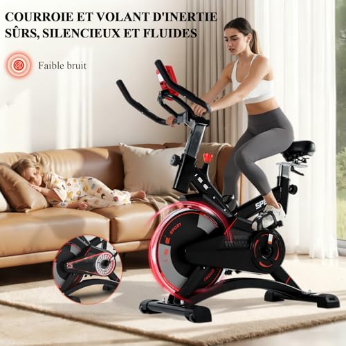 ISE Velo d appartement, Ergonomie Cardio-Training, Exercise Bike, Velo Appartement Fitness, Multifonction Ecran/Impulsion, Vélo d'Appartement Selle/Guidon Hauteur Réglable, Vélo Appartement à Domicile – vue 4
