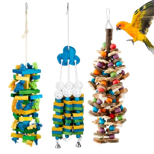 Image of Seenelling 3 Pcs Extra Large Bird Toys for Parrots, Blue Block