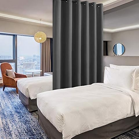 Hiasan Privacy Room Divider Curtain - Thermal Insulated Sliding Door Vertical Blind Curtain, Extra Wide Blackout Curtains for Living Room, Closet, Bedroom Partition, Dark Grey, 8.3 ft W x 7 ft L Cover