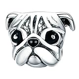 Mops Hunde Kopf Charm mit Emaille für Pandora 925 Sterling Silber