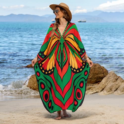Image of IMAGEKOPE Women's Plus Size Animal Print V-Neck Batwing Kaftan Beach Dress Bathing Suit Cover-Up Loungewear