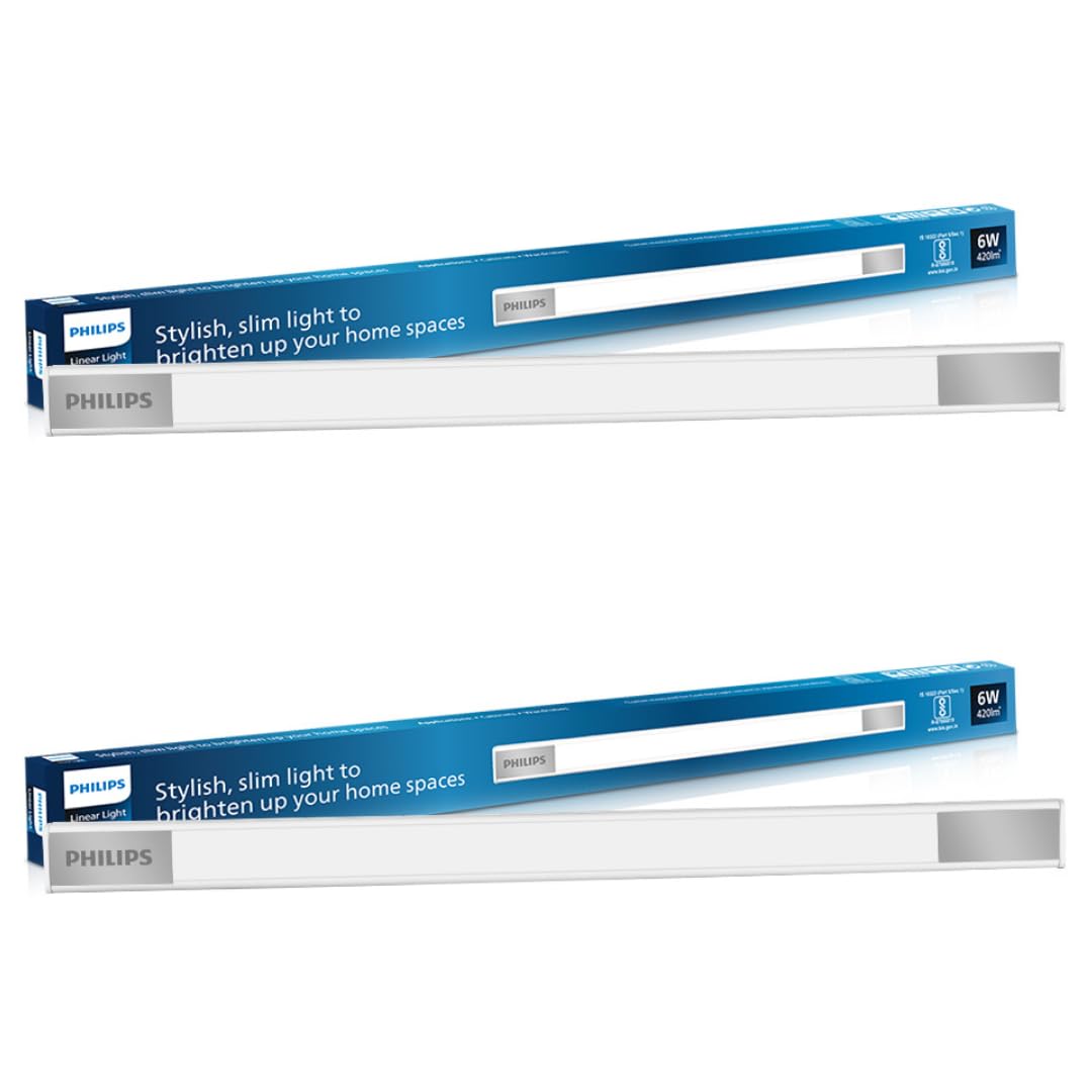 PHILIPS Space Glow 1Ft LED Tubelight Linear Cabinet Light | 6 Watt LED Under Cabinet Wardrobe And Kitchen Light, Warm White, Pack Of 2