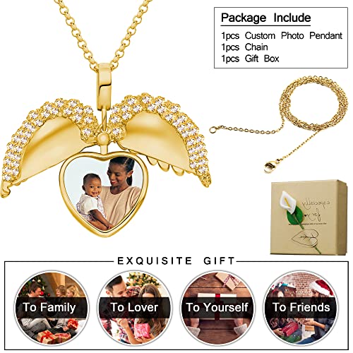 Sterling Silver Heart Locket Necklace For Women, Angel Wings Lockets Necklace For Women That Hold Pictures, Gold/Silver Personalized Engrave Memorial Photo Lockets Pendant For Kids Girl With Chain 12-22In #TOP6