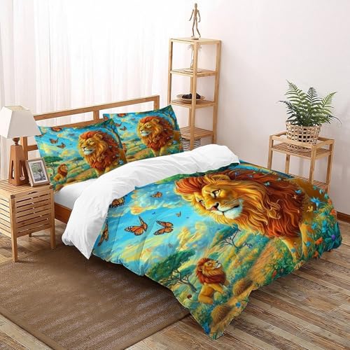 Housse de couette lion 3 pièces avec couvre-lit imprimé animal