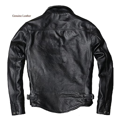 Mokkpeq Mens Multi-Pockets Casual Black Motorcycle Biker Leather Jacket Turn Down Collar Long Sleeve Zip Up Windbreaker3