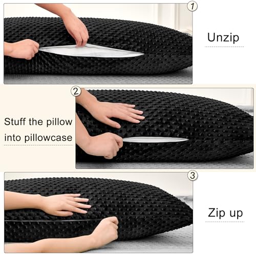 PHF Minky Dot Body Pillowcase 20\"x 54\", Soft Cozy Minky Bubble Real Velvet Body Pillow Cover, No Insert, 1 PC Home Decorative Body Pillow Sham for Bed, Black
