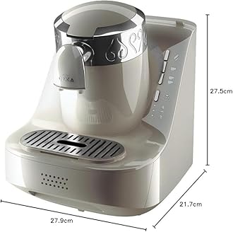 ARZUM OKKA Fully Automatic Turkish Coffee Maker | Direct-to-Cup, One-Touch Self-Cleaning, & Guaranteed Perfect Foam | White/Chrome (OK002W). 1 Year Manufacturing Warranty