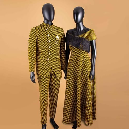 African Couple Matching Clothes Dashiki Women Print Tassel Dress Men Suits Jacket and Pant Sets for Party2