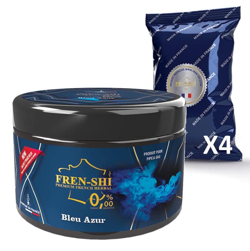 Frenshi - 200 g - Bleu Azur/Blue Mist (Myrtille, Menthe) - Goût Chicha, Saveur shisha, Arome hookah. Made in France