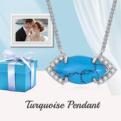 Feeot Natural Turquoise Necklace 925 Sterling Silver Pendant For Women Marquise Gemstone Jewelry Gift For Women Mother Daughter thumb #5