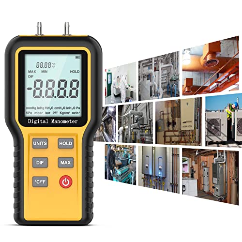 Image of BTMETER QX-1201 Digital Manometer, Dual-Port Gas Pressure Tester for HVAC | Air Pressure Meter, Differential Pressure Gauge, ±2.999 psi Range, ±0.3% FSO Accuracy, 12 Selectable Units, Backlit LCD