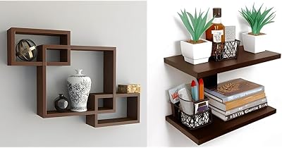Store Interlock Engineered Wood Wall Mount Wall Shelf for Living Room and Home Wall Decor Items (Set of 3, Brown) Engineered Wood Wall Shelf,Glossy Finish,Set of 1,Brown