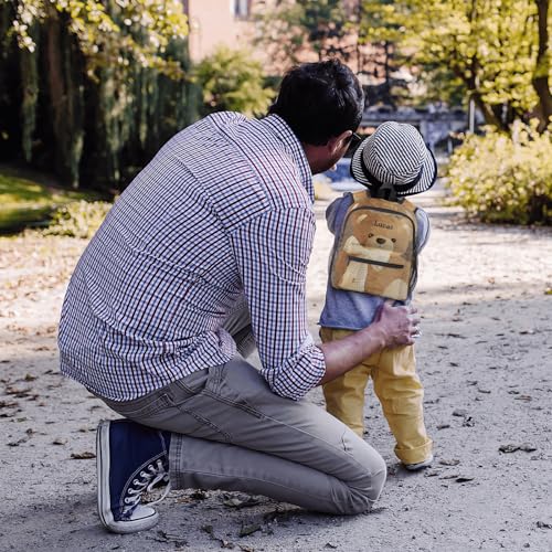 Brown Teddy Bear Bow Personalized Kids School Backpack for Boys Girls,Custom Name Mini Toddler Daypack Bags Kindergarten Bookbag, Design 3, KAR09212