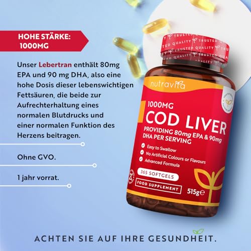 Lebertran-Kapseln Nutravita 1000mg – 365 Fischölkapseln