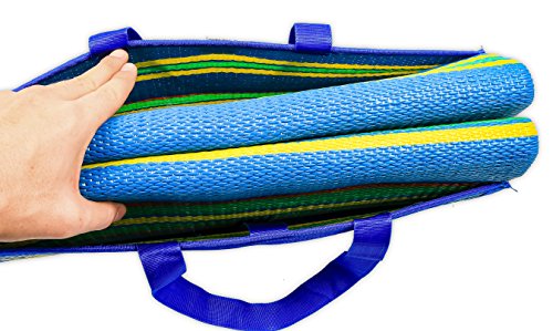 Camco Handy Mat with Strap, Perfect for Picnics, Beaches, RV and Outings, Weather-Proof and Mold/Mildew Resistant (Blue/Green - 72\" x 108\") (42814)