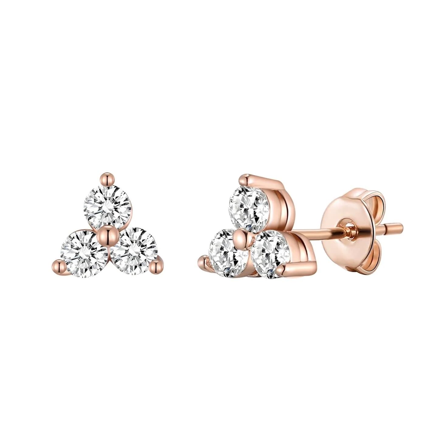 Orecchini Donna Placcati Oro Rosa Con 3 Pietre – Cristalli Zircondia – Design Contemporaneo - 2